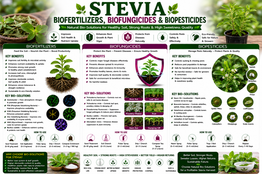Stevia Biofertilizers, Biofungicides & Biopesticides for Higher Leaf Yield, Steviol Glycoside Content and Sustainable Cultivation