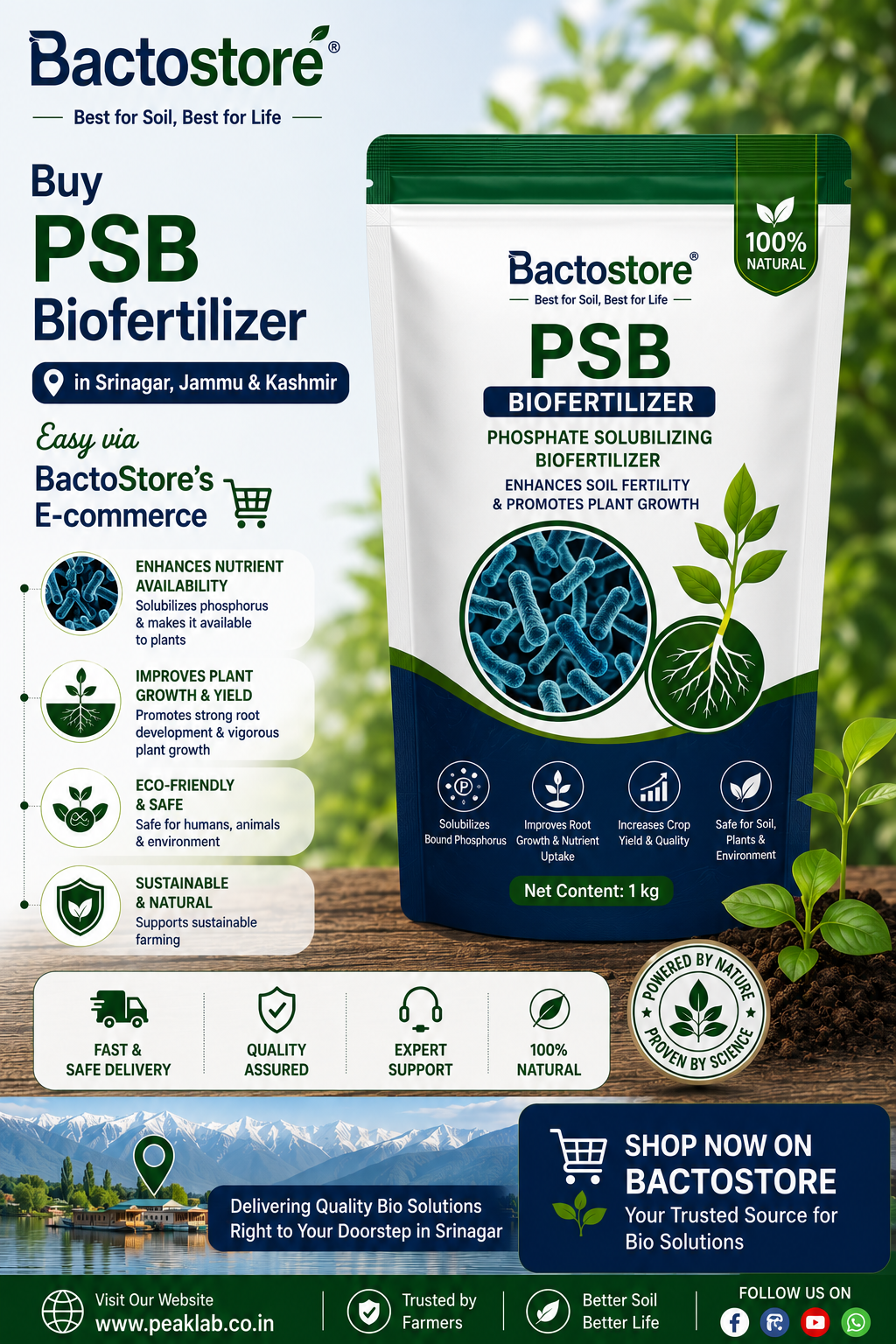 Buy PSB Biofertilizer in Srinagar – Easy via BactoStore’s E-commerce