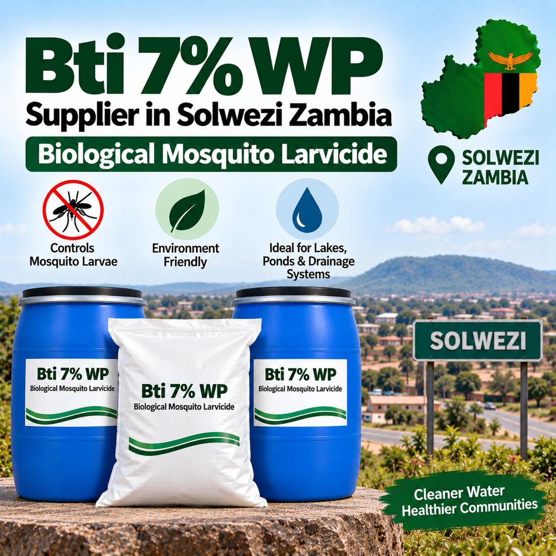 Bti 7% WP Supplier in Solwezi Zambia | Biological Mosquito Larvicide
