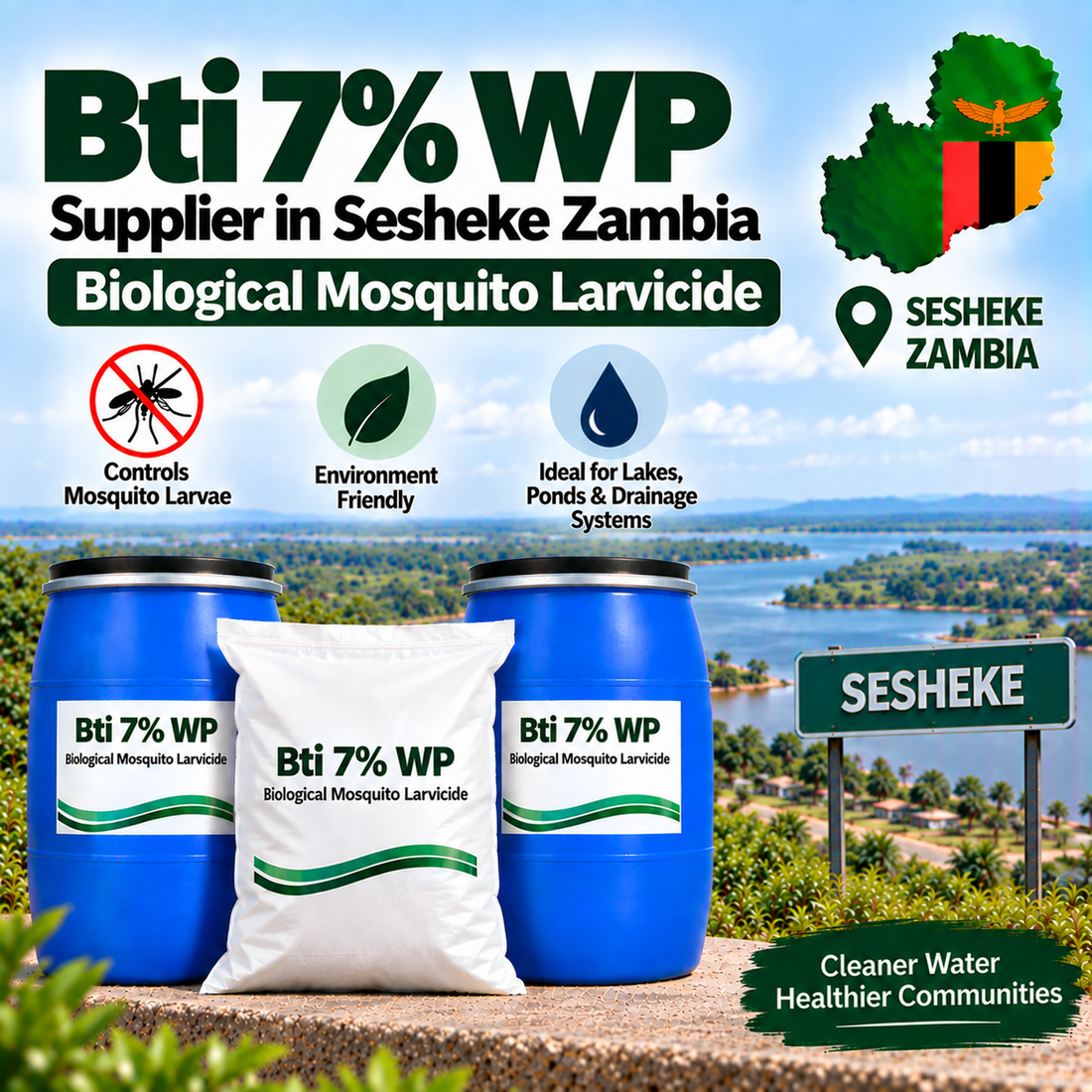 Bti 7% WP Supplier in Sesheke Zambia | Biological Mosquito Larvicide