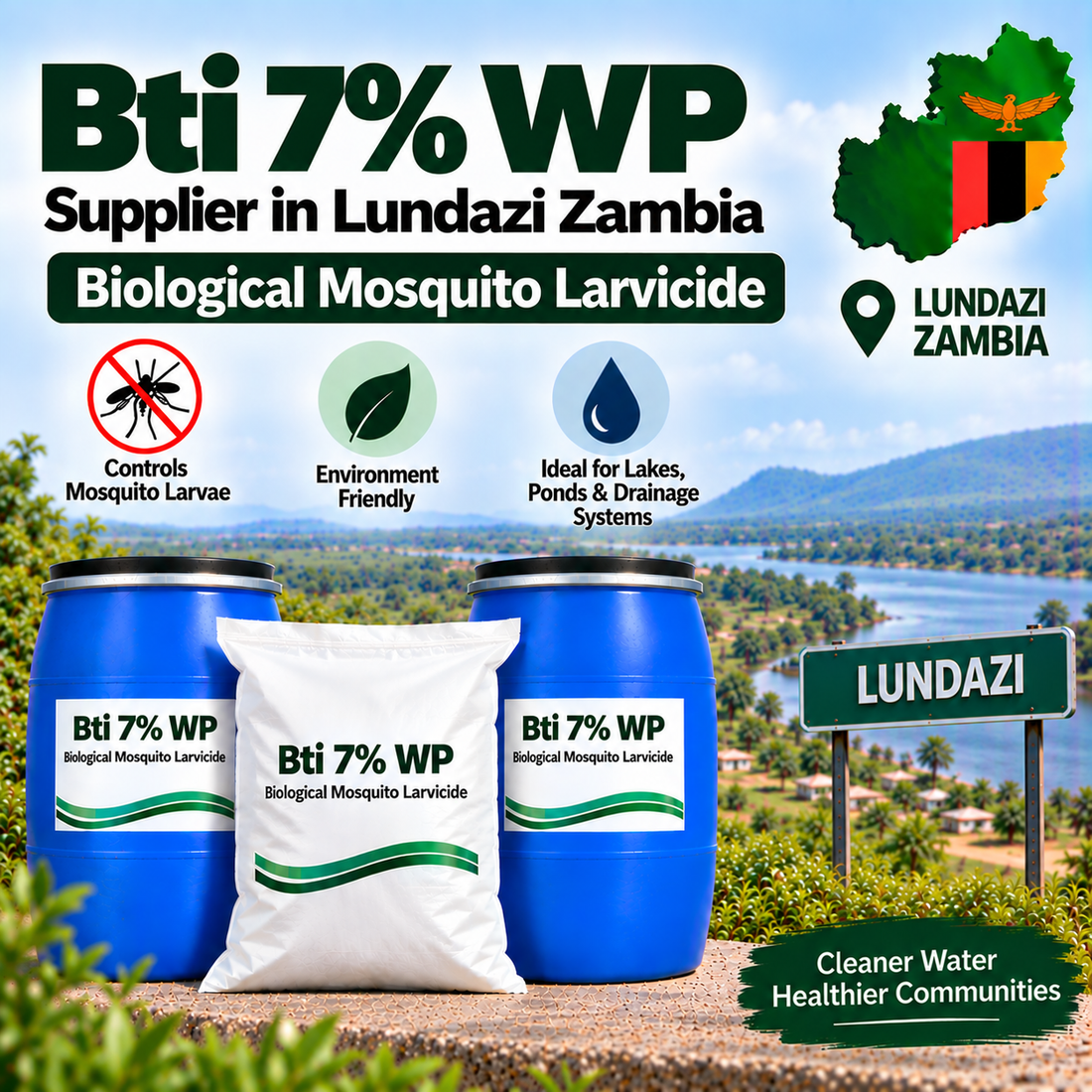Bti 7% WP Supplier in Lundazi Zambia | Biological Mosquito Larvicide
