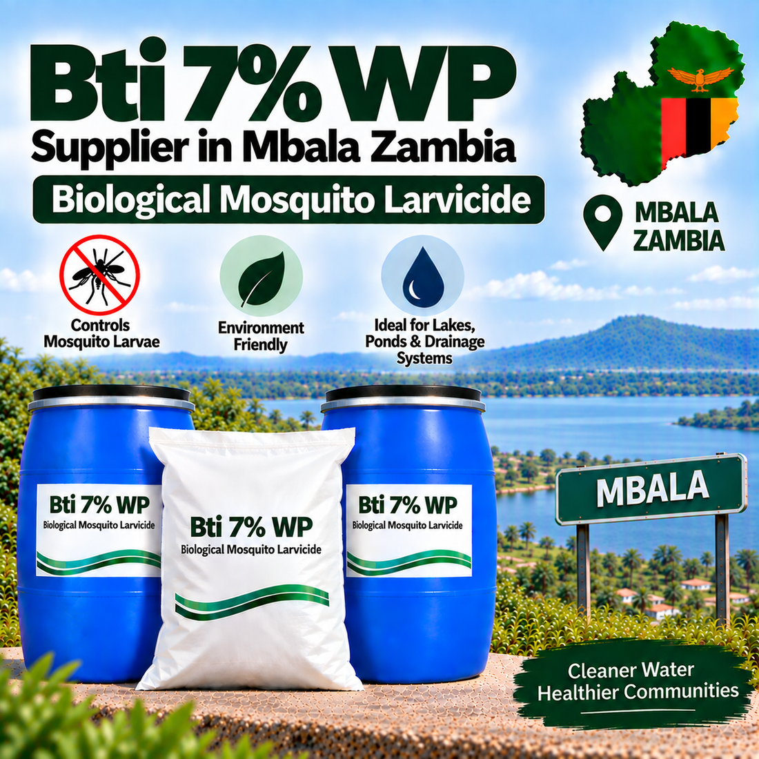 Bti 7% WP Supplier in Mbala Zambia | Biological Mosquito Larvicide