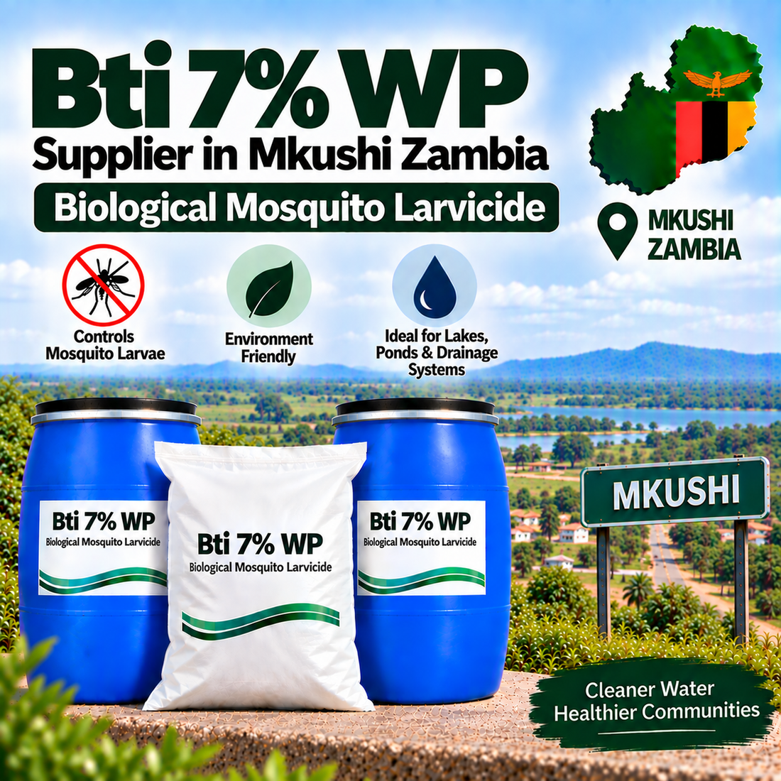 Bti 7% WP Supplier in Mkushi Zambia | Biological Mosquito Larvicide