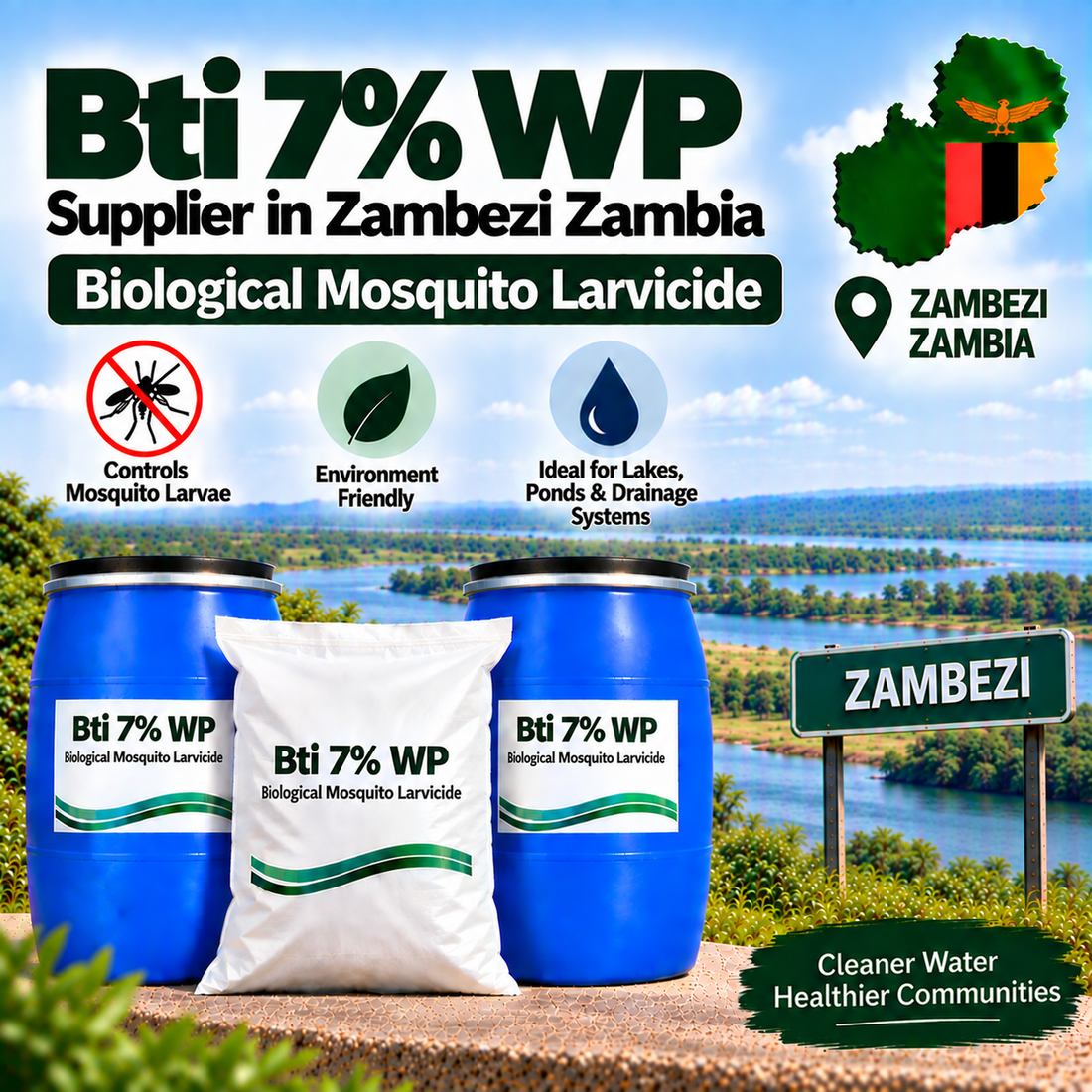 Bti 7% WP Supplier in Zambezi Zambia | Biological Mosquito Larvicide