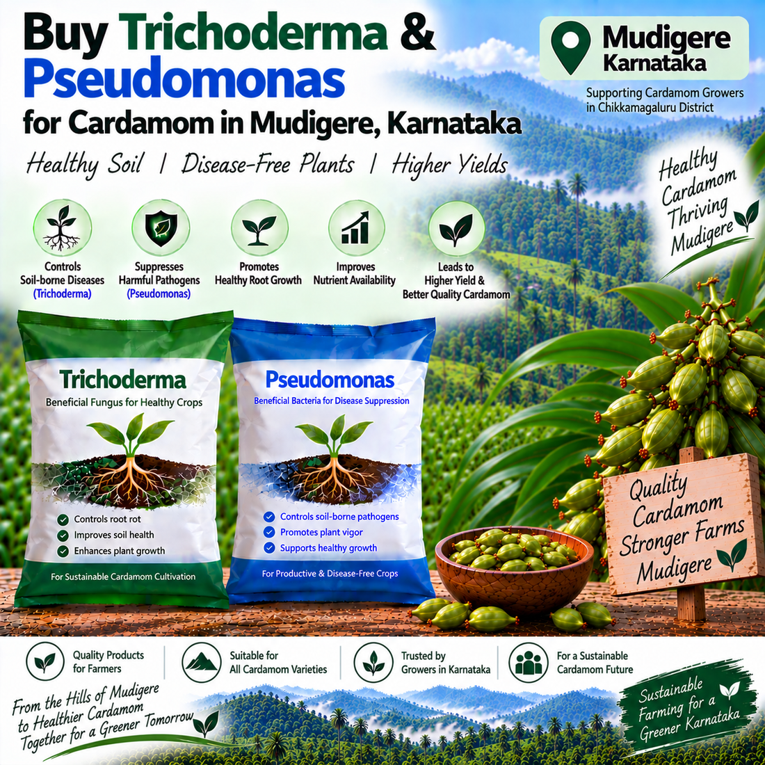 Buy Trichoderma & Pseudomonas for Cardamom in Mudigere, Karnataka