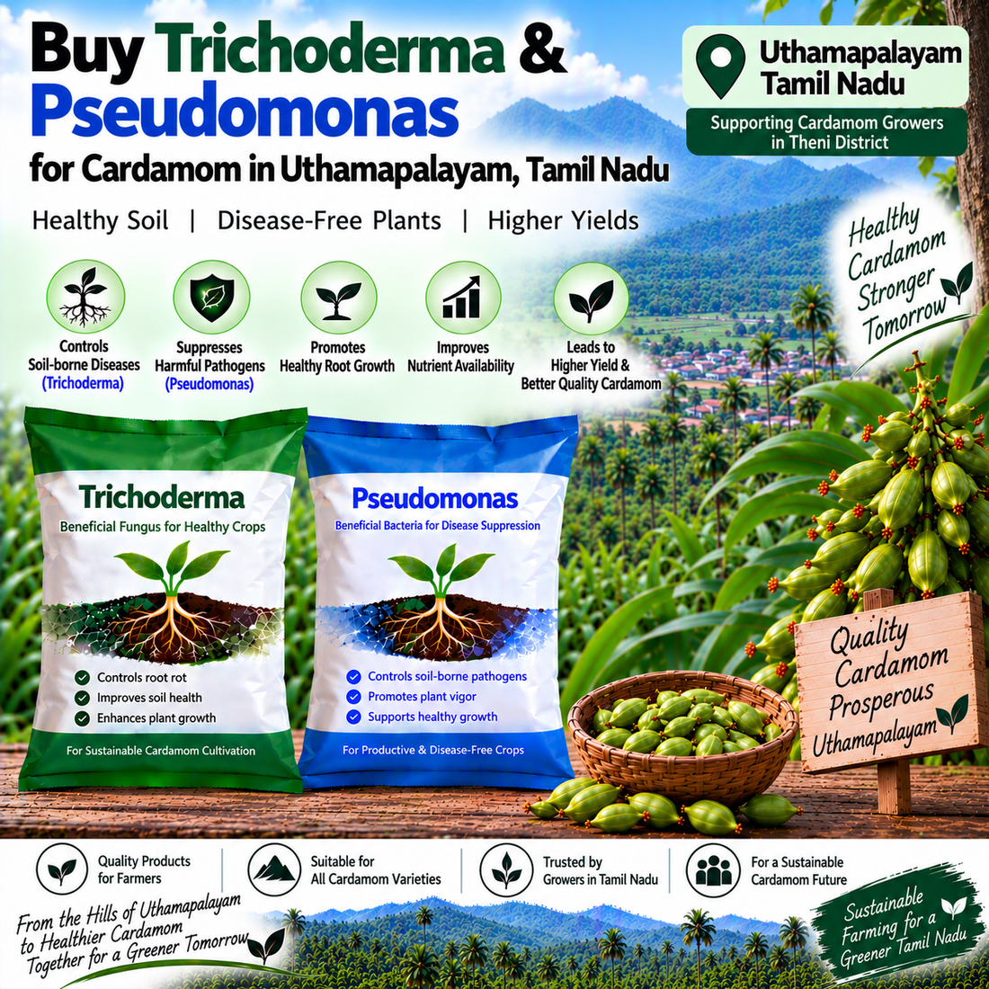 Buy Trichoderma & Pseudomonas for Cardamom in Uthamapalayam, Tamil Nadu