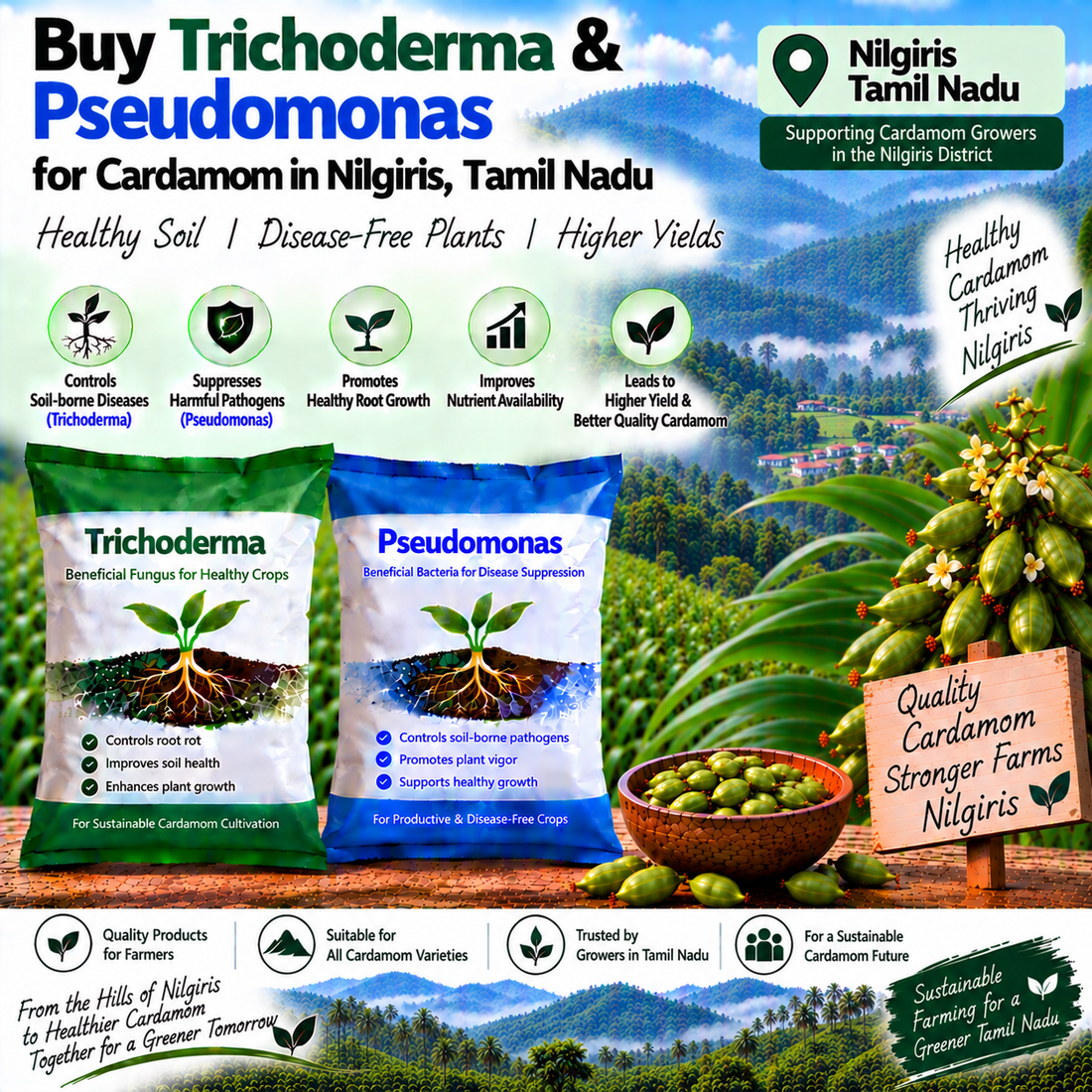 Buy Trichoderma & Pseudomonas for Cardamom in Nilgiris, Tamil Nadu