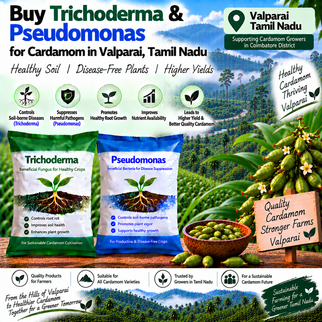 Buy Trichoderma & Pseudomonas for Cardamom in Valparai, Tamil Nadu