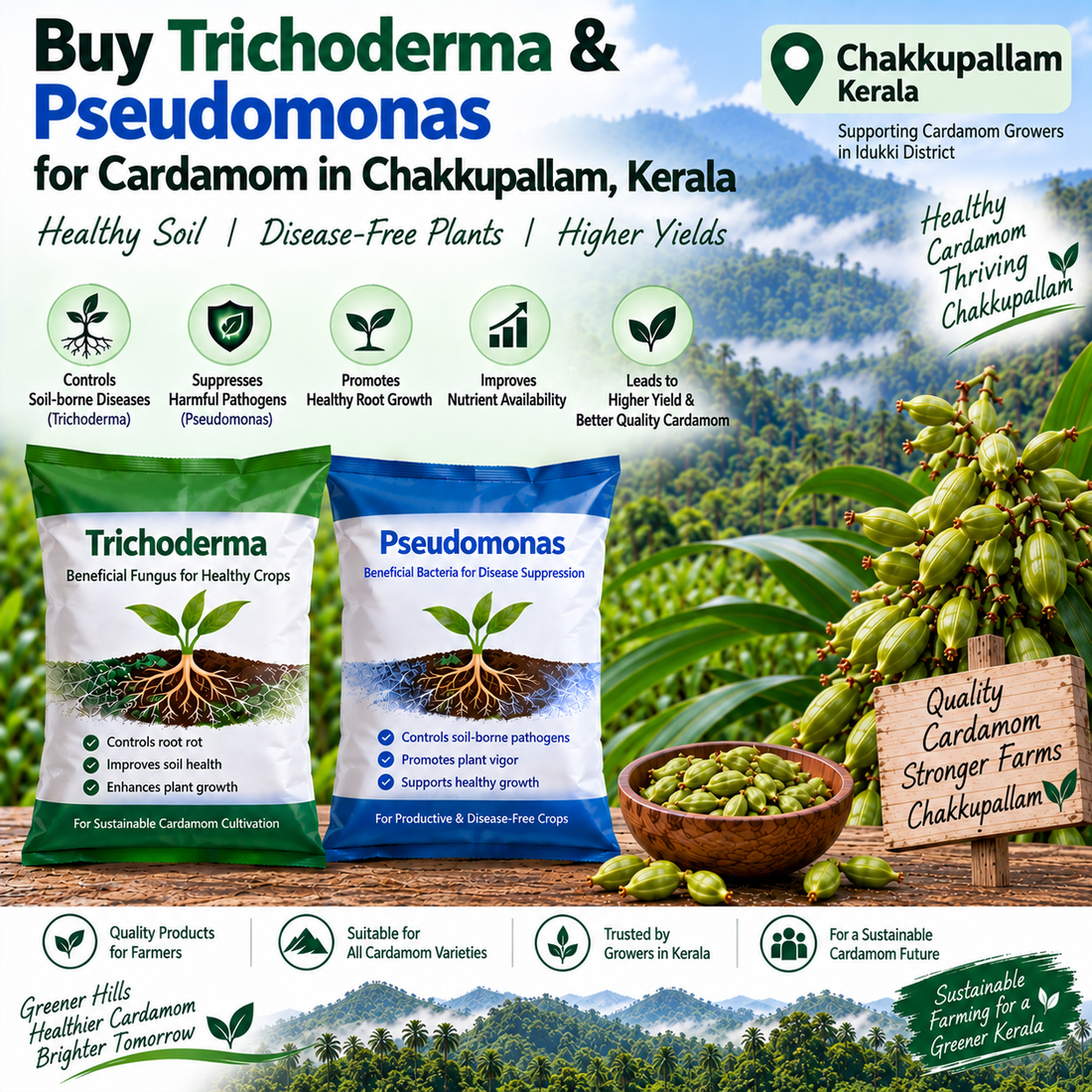 Buy Trichoderma & Pseudomonas for Cardamom in Chakkupallam, Kerala
