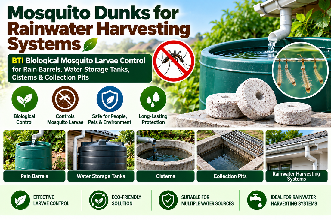 Mosquito Dunks for Rainwater Harvesting Systems | BTI Biological Mosquito Larvae Control for Rain Barrels, Water Storage Tanks, Cisterns & Collection Pits