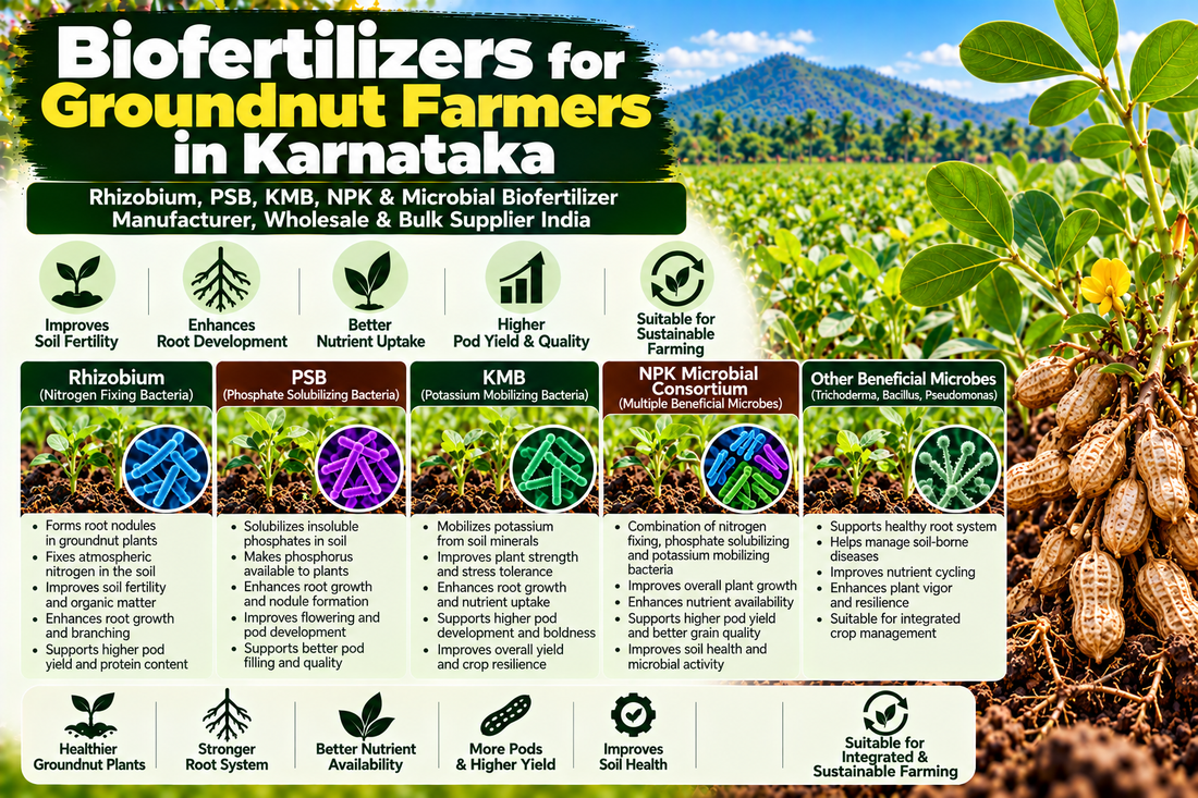 Biofertilizers for Groundnut Farmers in Karnataka | Rhizobium, PSB, KMB, NPK & Microbial Biofertilizer Manufacturer, Wholesale & Bulk Supplier India