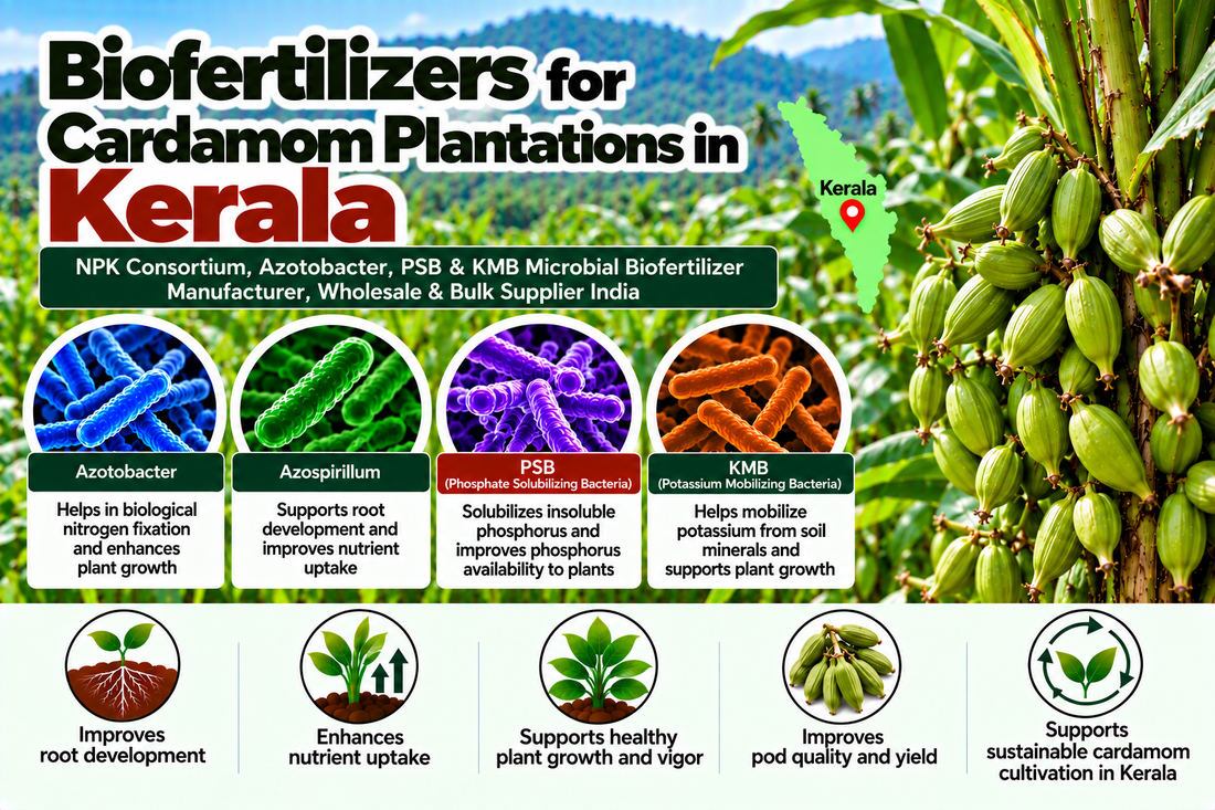 Biofertilizers for Cardamom Plantations in Kerala | NPK Consortium, Azotobacter, PSB & KMB Microbial Biofertilizer Manufacturer, Wholesale & Bulk Supplier India