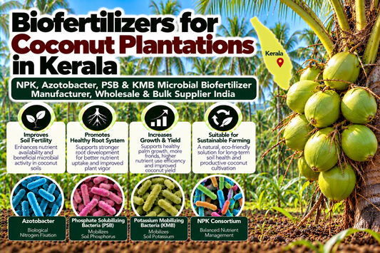 Biofertilizers for Coconut Plantations in Kerala | NPK, Azotobacter, PSB & KMB Microbial Biofertilizer Manufacturer, Wholesale & Bulk Supplier India