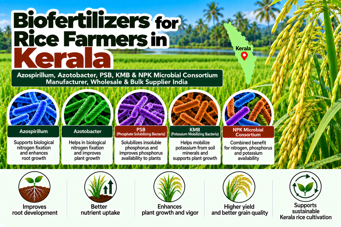 Biofertilizers for Rice Farmers in Kerala | Azospirillum, Azotobacter, PSB, KMB & NPK Microbial Consortium Manufacturer, Wholesale & Bulk Supplier India