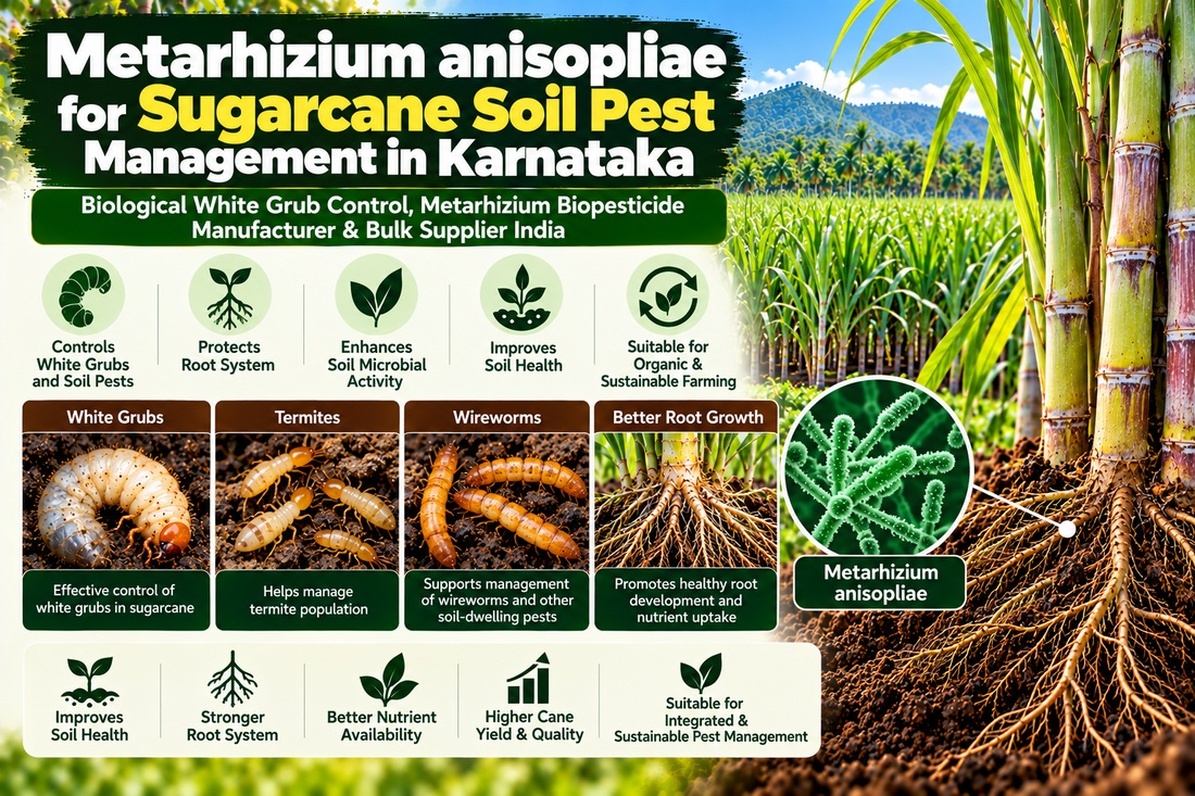 Metarhizium anisopliae for Sugarcane Soil Pest Management in Karnataka | Biological White Grub Control, Metarhizium Biopesticide Manufacturer & Bulk Supplier India