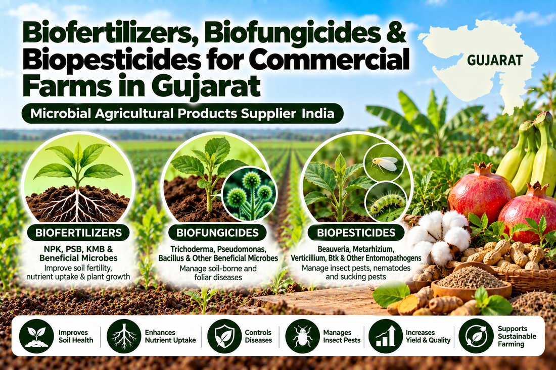 Biofertilizers, Biofungicides & Biopesticides for Commercial Farms in Gujarat | Microbial Agricultural Products Supplier India