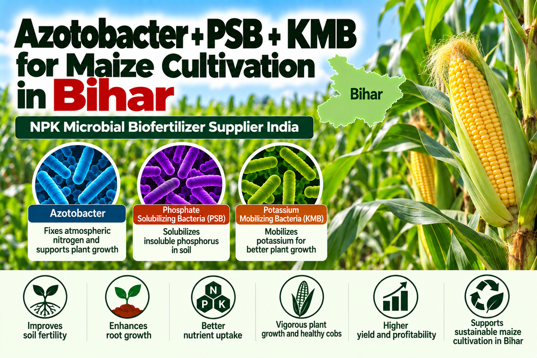 Azotobacter + PSB + KMB for Maize Cultivation in Bihar | NPK Microbial Biofertilizer Supplier India