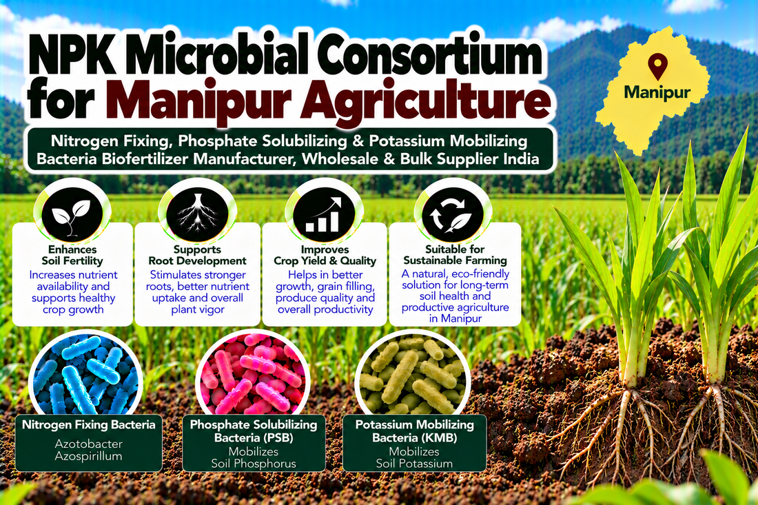 NPK Microbial Consortium for Manipur Agriculture | Nitrogen Fixing, Phosphate Solubilizing & Potassium Mobilizing Bacteria Biofertilizer Manufacturer, Wholesale & Bulk Supplier India