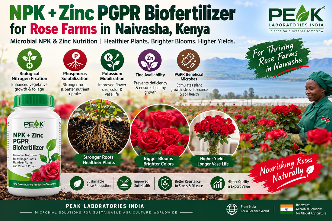 NPK + Zinc PGPR Biofertilizer for Rose Farms in Naivasha, Kenya | Microbial NPK & Zinc Nutrition | Peak Laboratories India