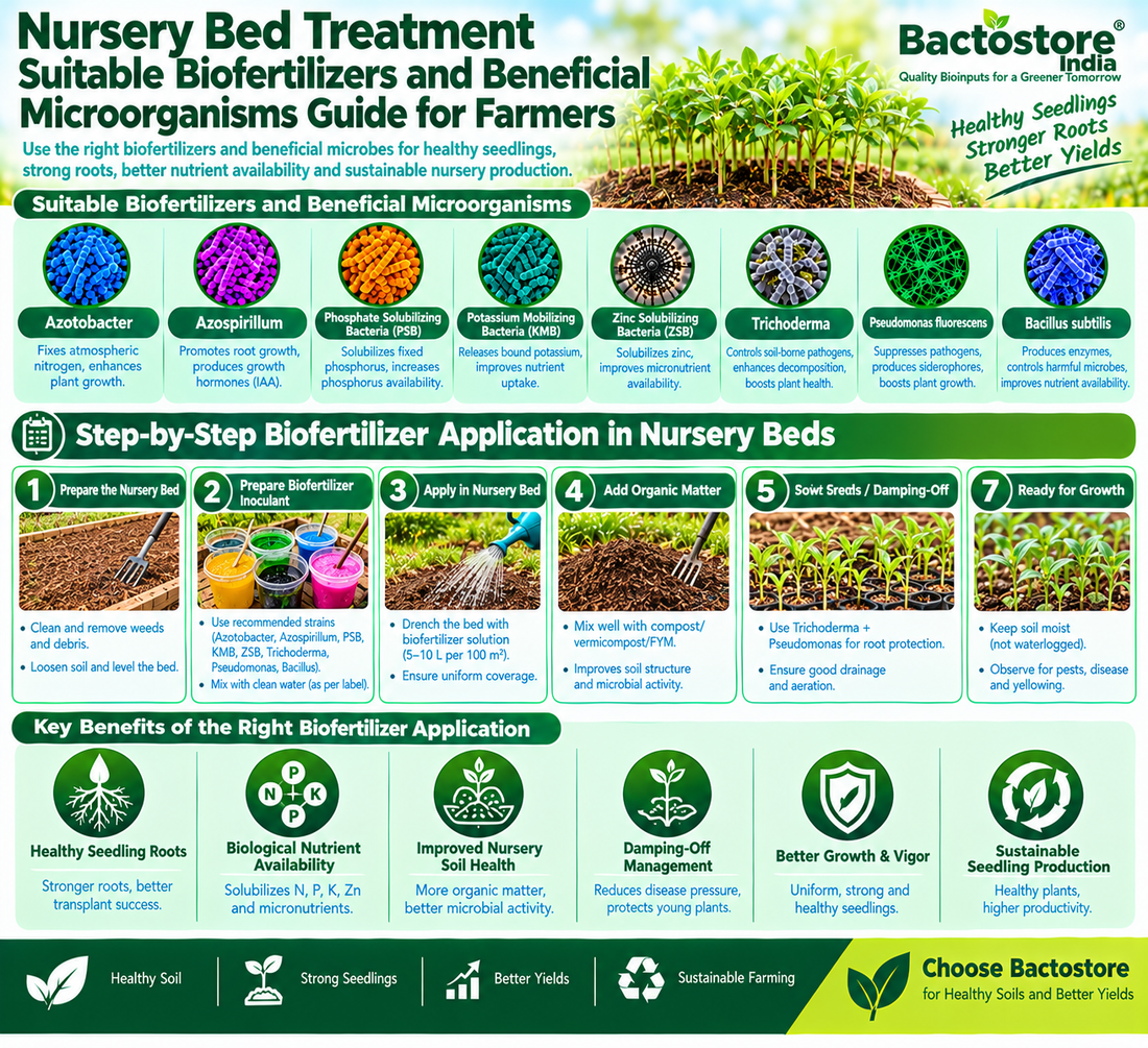 Nursery Bed Treatment Suitable Biofertilizers and Beneficial Microorganisms Guide for Farmers | Azotobacter, Azospirillum, Phosphate Solubilizing Bacteria, Potassium Mobilizing Bacteria, Zinc Solubilizing Bacteria, Trichoderma, Bacillus subtilis