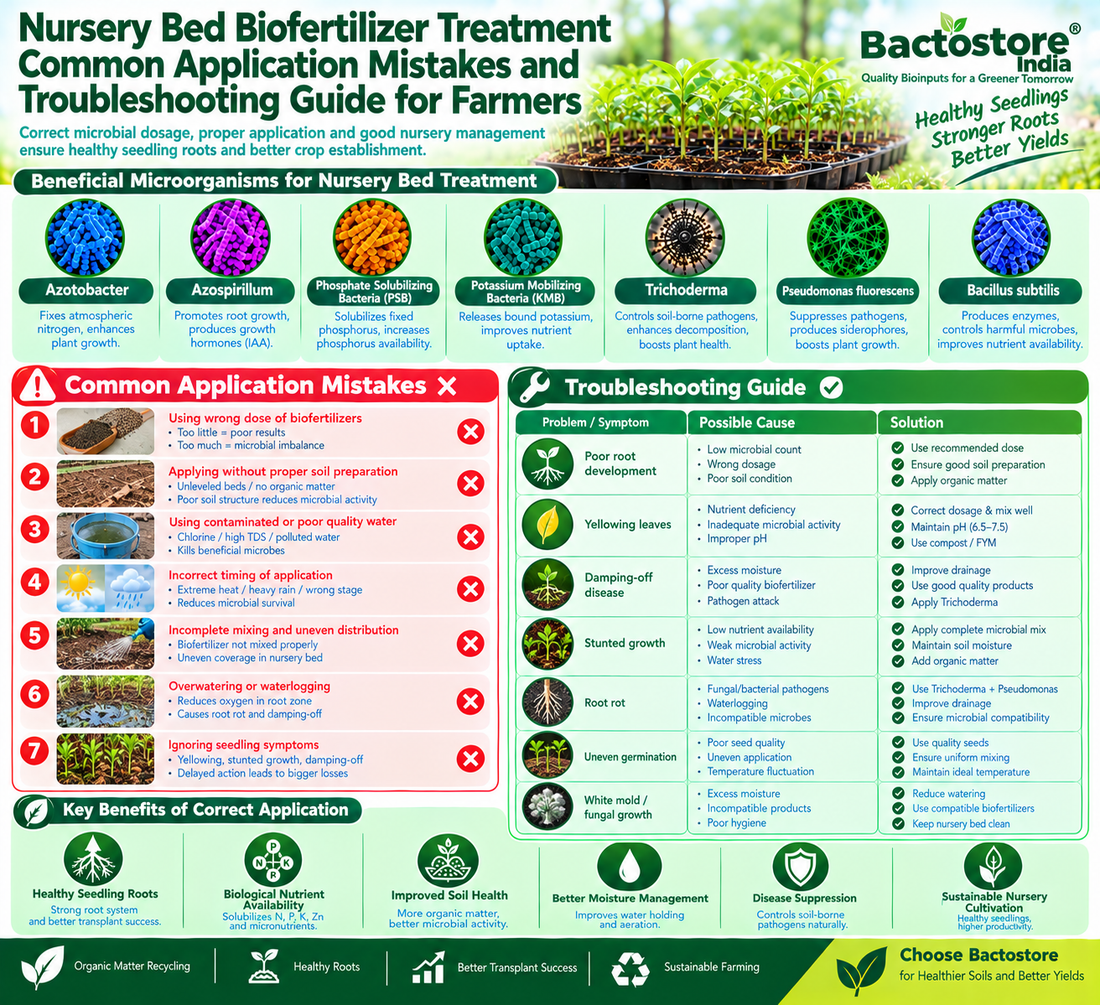 Nursery Bed Biofertilizer Treatment Common Application Mistakes and Troubleshooting Guide for Farmers | Azotobacter, Azospirillum, Phosphate Solubilizing Bacteria, Potassium Mobilizing Bacteria, Trichoderma