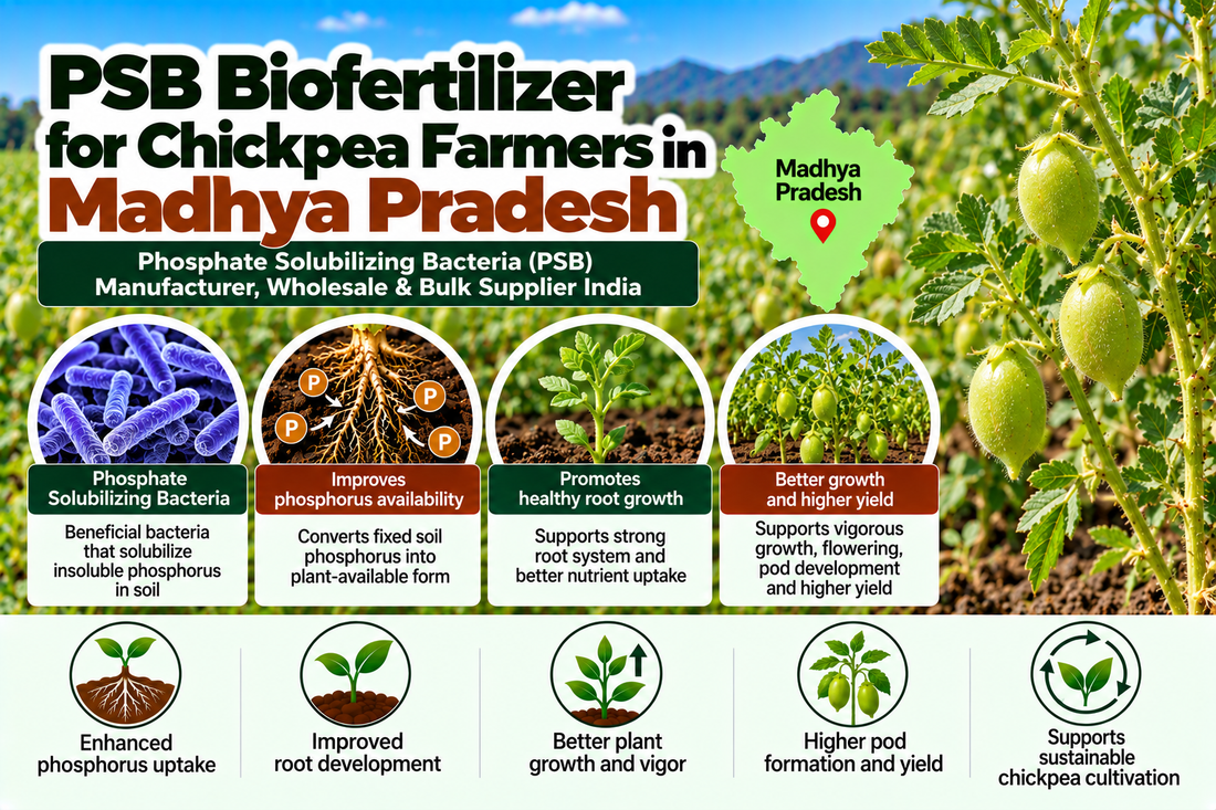 PSB Biofertilizer for Chickpea Farmers in Madhya Pradesh | Phosphate Solubilizing Bacteria Manufacturer, Wholesale & Bulk Supplier India