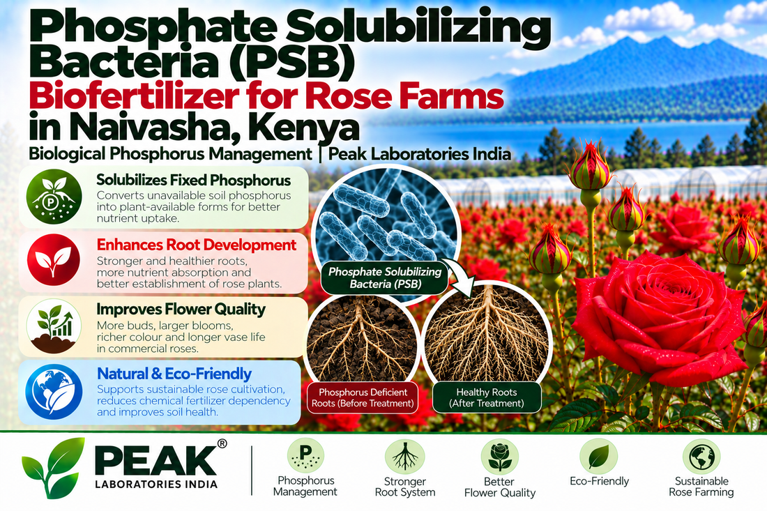 Phosphate Solubilizing Bacteria (PSB) Biofertilizer for Rose Farms in Naivasha, Kenya | Biological Phosphorus Management | Peak Laboratories India