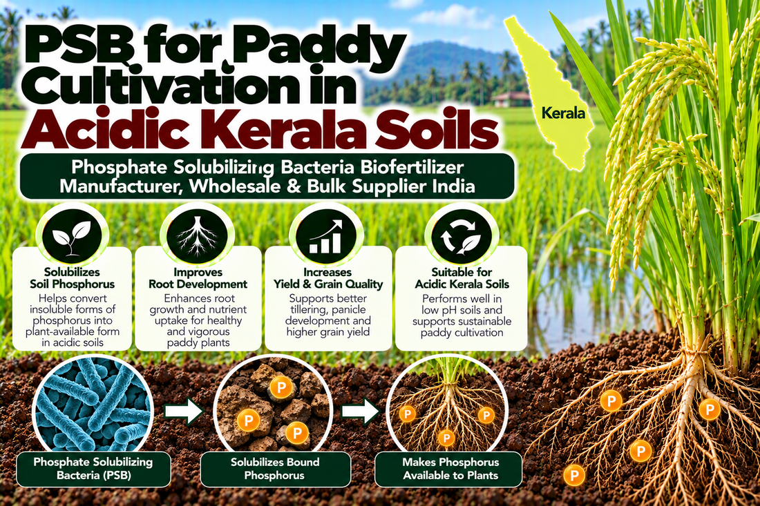 PSB for Paddy Cultivation in Acidic Kerala Soils | Phosphate Solubilizing Bacteria Biofertilizer Manufacturer, Wholesale & Bulk Supplier India
