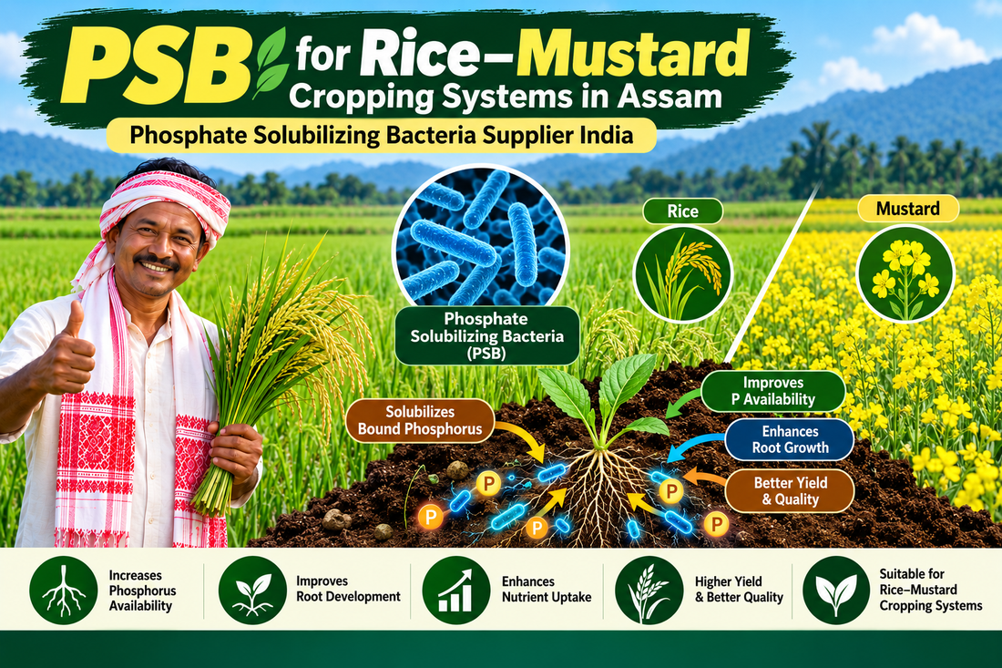 PSB for Rice–Mustard Cropping Systems in Assam | Phosphate Solubilizing Bacteria Supplier India
