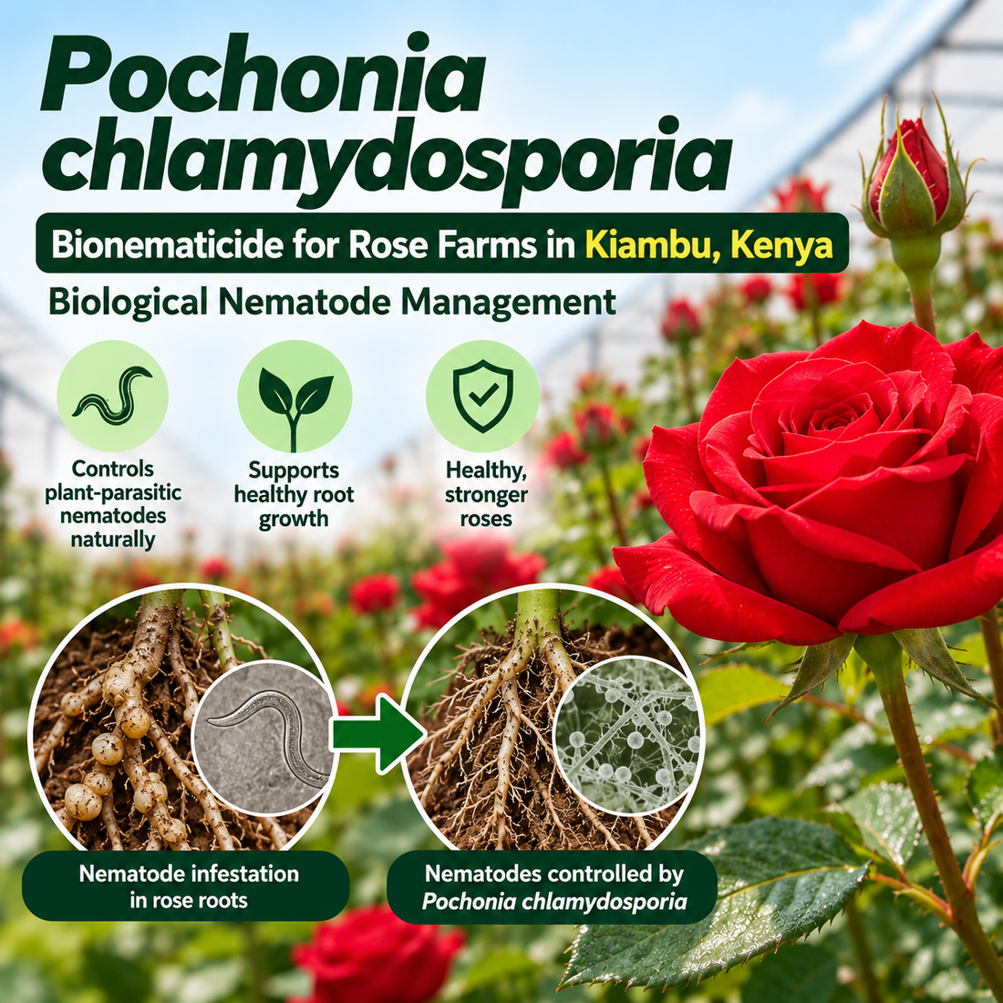 Pochonia chlamydosporia Bionematicide for Rose Farms in Kiambu, Kenya | Biological Nematode Management | Peak Laboratories India