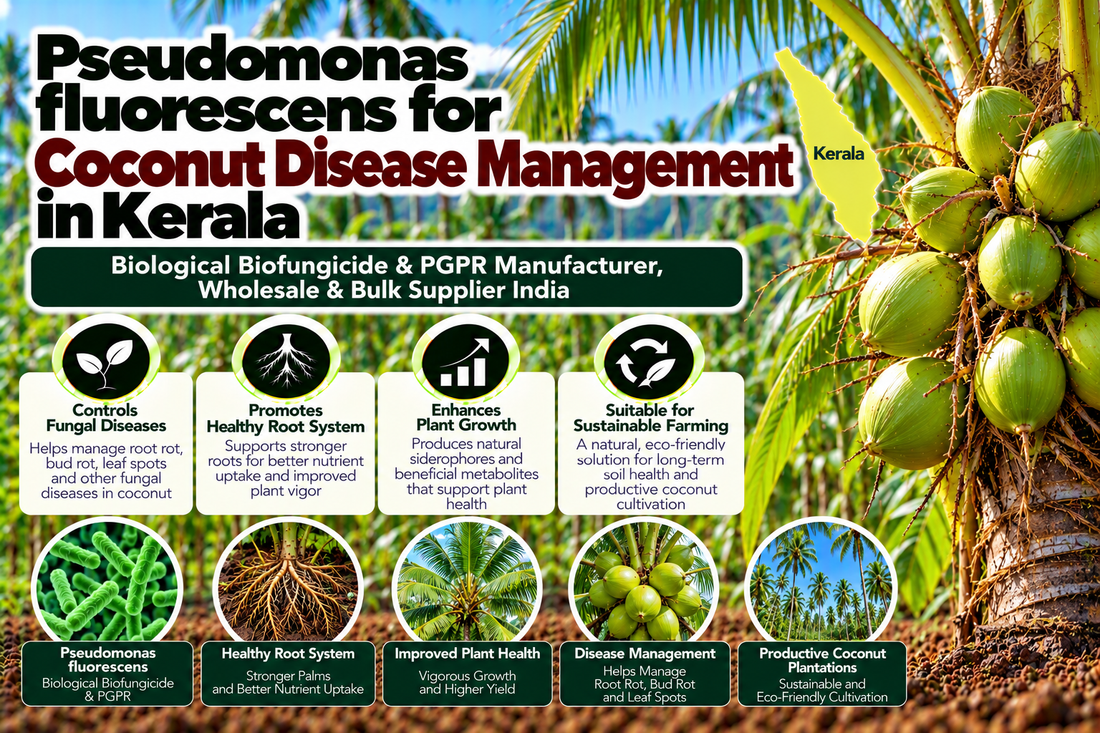 Pseudomonas fluorescens for Coconut Disease Management in Kerala | Biological Biofungicide & PGPR Manufacturer, Wholesale & Bulk Supplier India