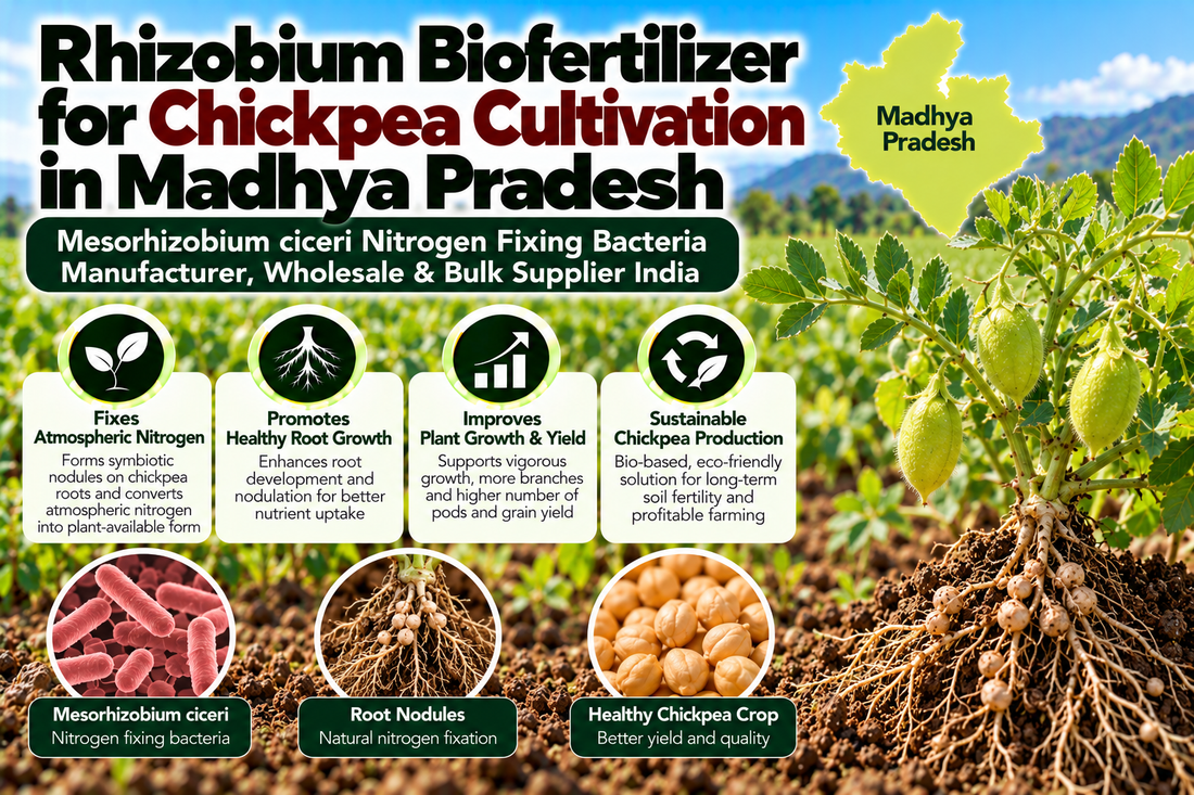 Rhizobium Biofertilizer for Chickpea Cultivation in Madhya Pradesh | Mesorhizobium ciceri Nitrogen Fixing Bacteria Manufacturer, Wholesale & Bulk Supplier India