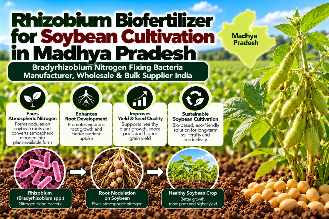 Rhizobium Biofertilizer for Soybean Cultivation in Madhya Pradesh | Bradyrhizobium Nitrogen Fixing Bacteria Manufacturer, Wholesale & Bulk Supplier India