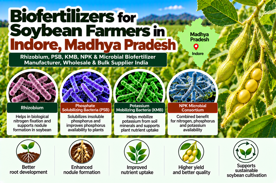 Biofertilizers for Soybean Farmers in Indore, Madhya Pradesh | Rhizobium, PSB, KMB, NPK & Microbial Biofertilizer Manufacturer, Wholesale & Bulk Supplier India