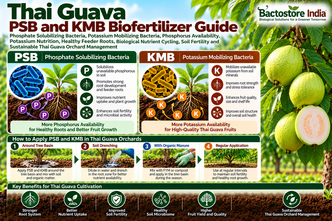 Thai Guava PSB and KMB Biofertilizer Guide | Phosphate Solubilizing Bacteria, Potassium Mobilizing Bacteria, Phosphorus Availability, Potassium Nutrition, Healthy Feeder Roots, Biological Nutrient Cycling, Soil Fertility