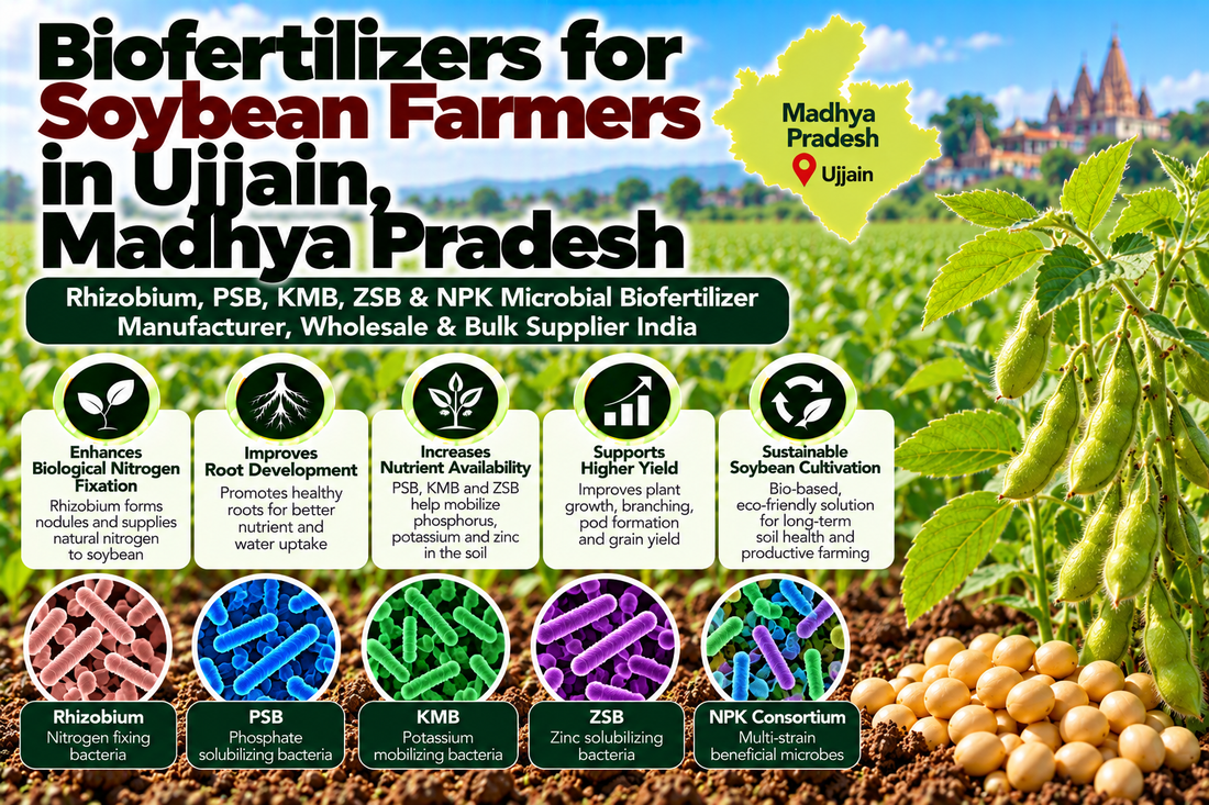 Biofertilizers for Soybean Farmers in Ujjain, Madhya Pradesh | Rhizobium, PSB, KMB, ZSB & NPK Microbial Biofertilizer Manufacturer, Wholesale & Bulk Supplier India
