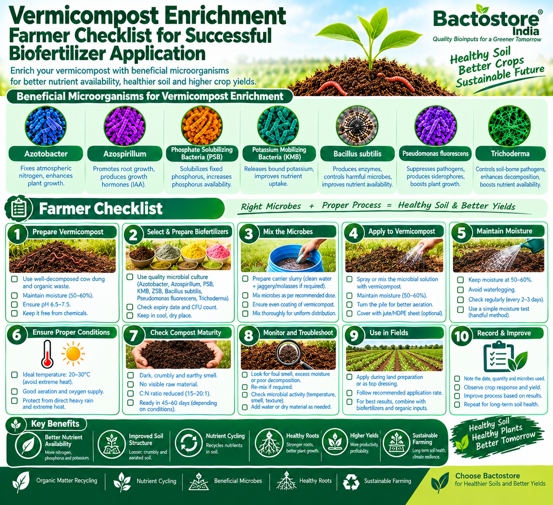 Vermicompost Enrichment Farmer Checklist for Successful Biofertilizer Application | Azotobacter, Azospirillum, Phosphate Solubilizing Bacteria, Potassium Mobilizing Bacteria, Zinc Solubilizing Bacteria, Bacillus subtilis