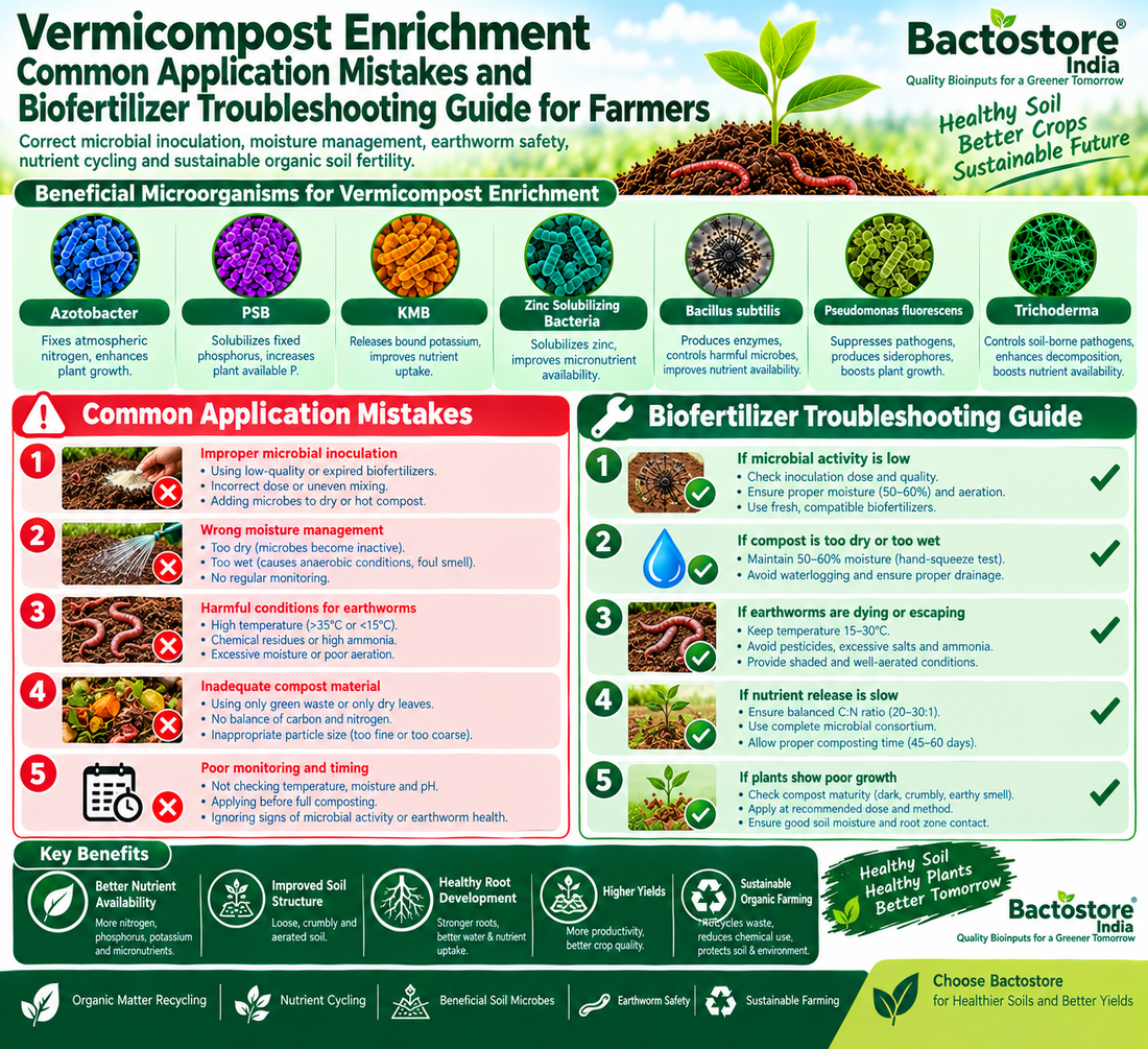Vermicompost Enrichment Common Application Mistakes and Biofertilizer Troubleshooting Guide for Farmers | Azotobacter, PSB, KMB, Zinc Solubilizing Bacteria, Bacillus subtilis, Pseudomonas fluorescens and Trichoderma