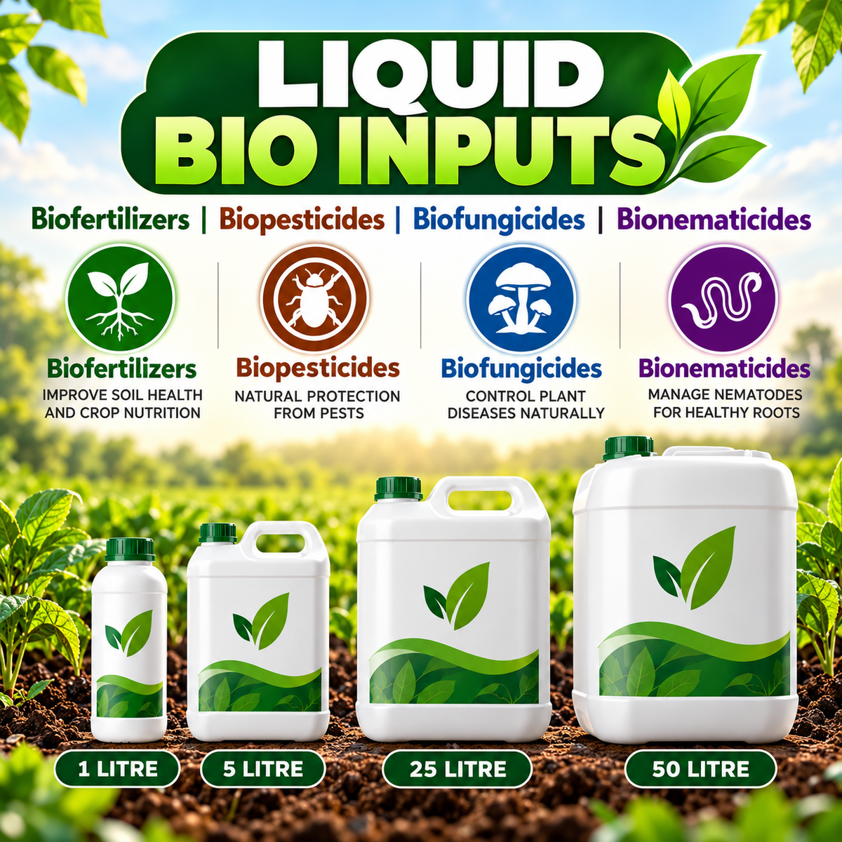 Liquid Bio Inputs : Biofertilizers | Biopesticides | Biofungicides | Bionematicides