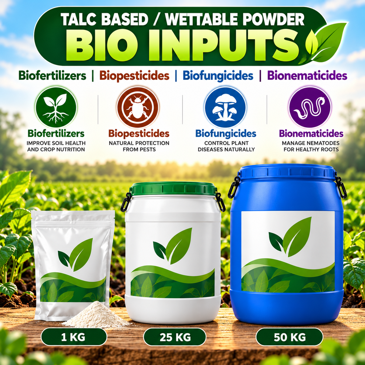Wettable Powder | Talc Based | Biofertilizers | Biopesticides | Biofungicides | Bionematicides