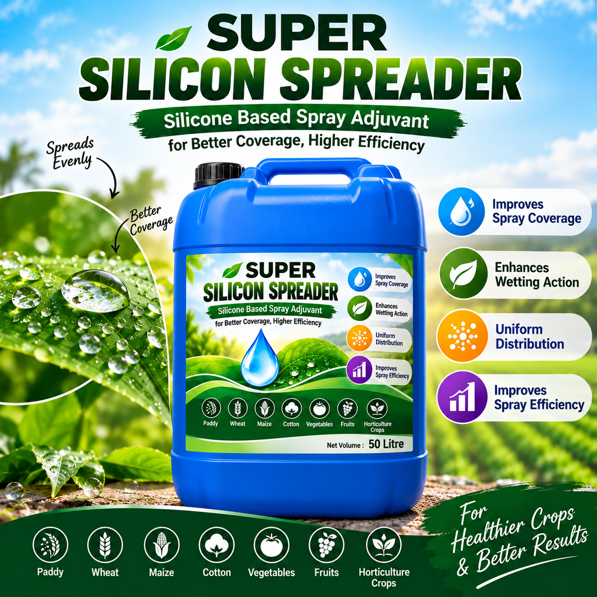 Super Silicon Spreader – 50 Litre HDPE Can | Silicone Based Spray Adjuvant