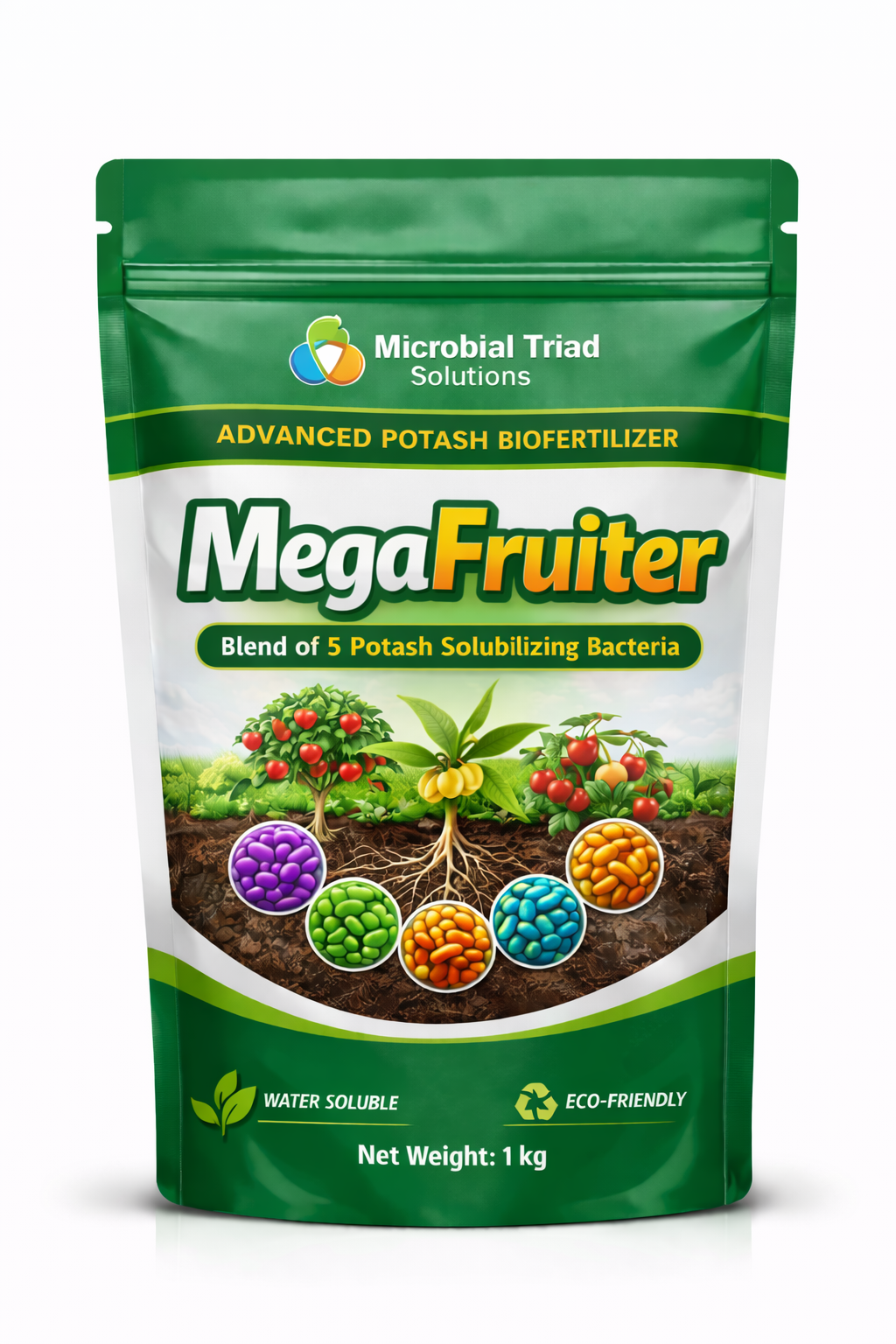 Mega Fruiter (Powder) | 5-Strain Potash uptake Microbial Consortia – 1 kg Water-Soluble Powder